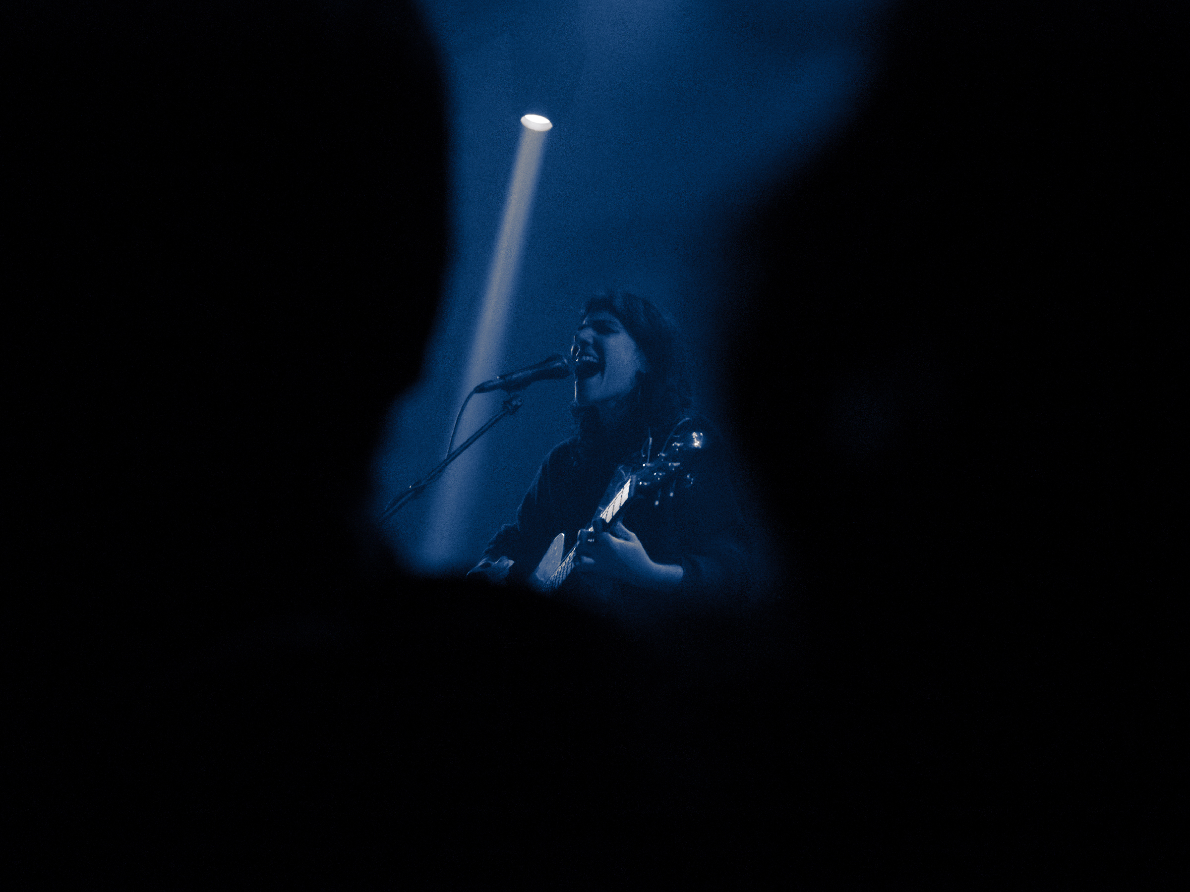 Nara, framed by the silhouettes of people in the crowd, belts into microphone.